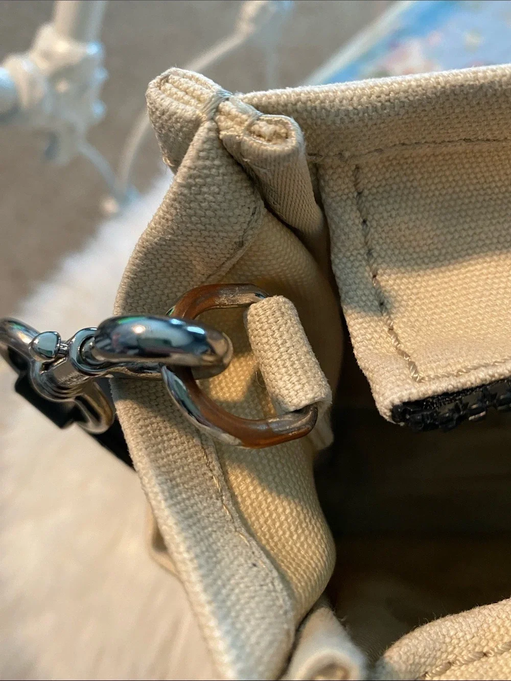 Marc Jacobs Cream Canvas Crossbody with Black Strap